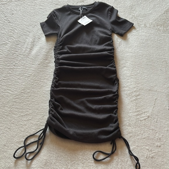ZARA Ribbed Ruched Tee Mini Dress - Picture 3 of 5